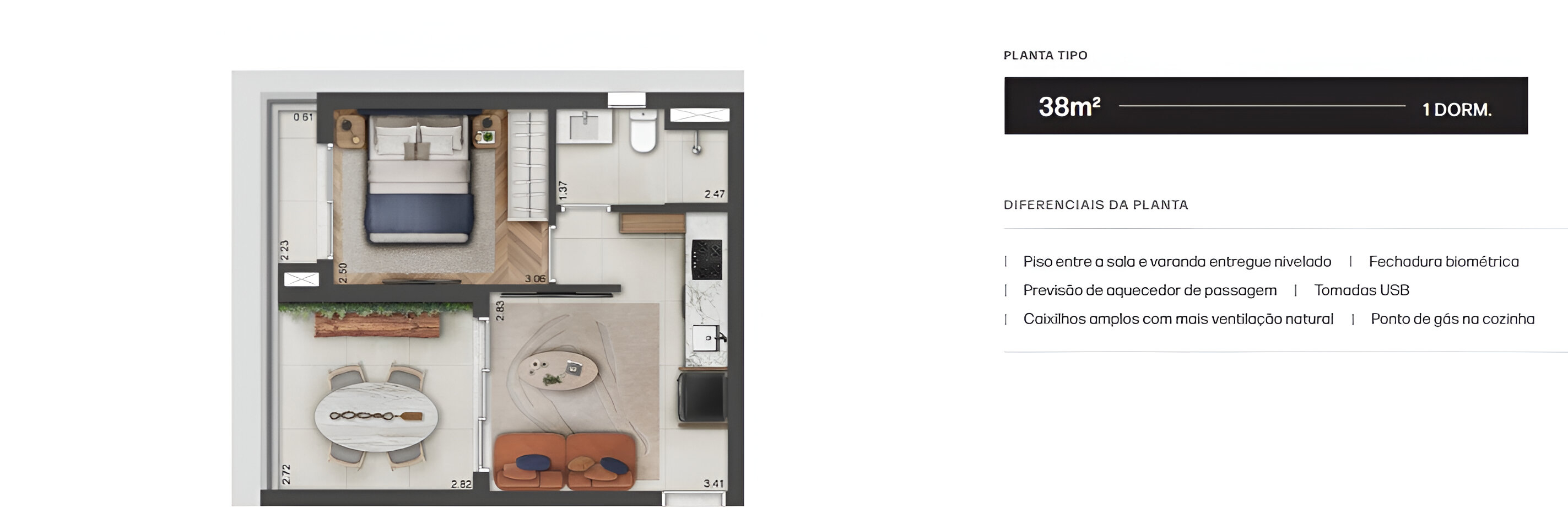 Planta 38m² | 1 Dorm.